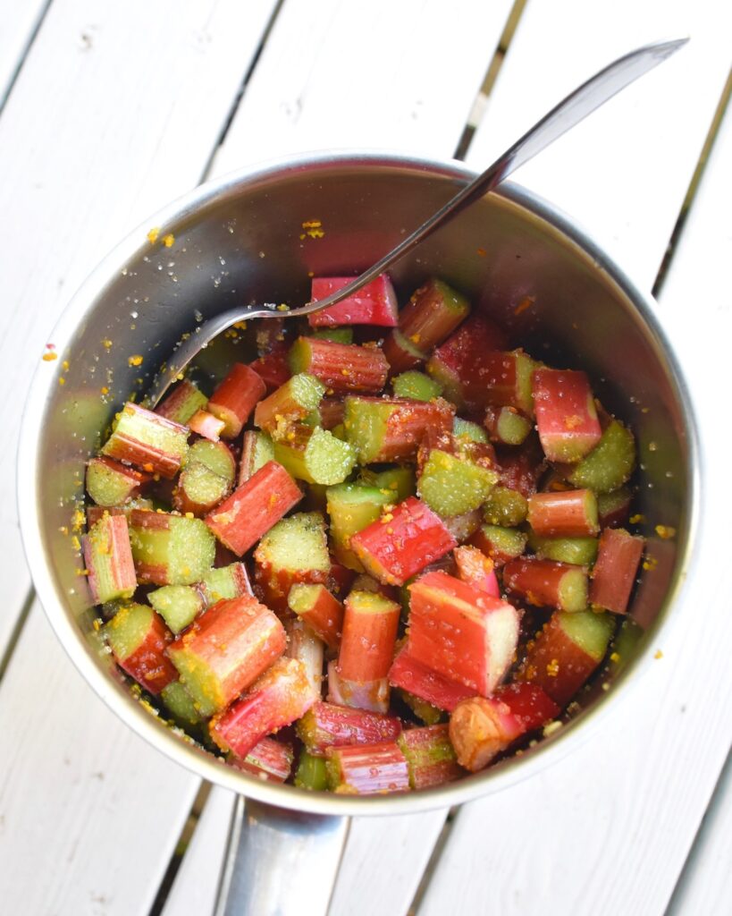 Rhubarb citrus compote in the making