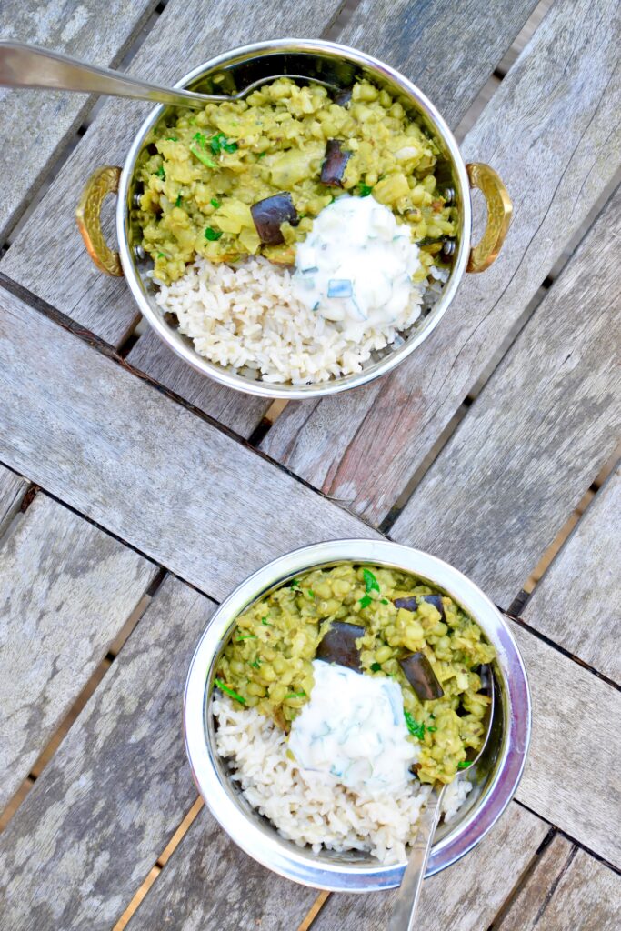 Mung bean dal with eggplant