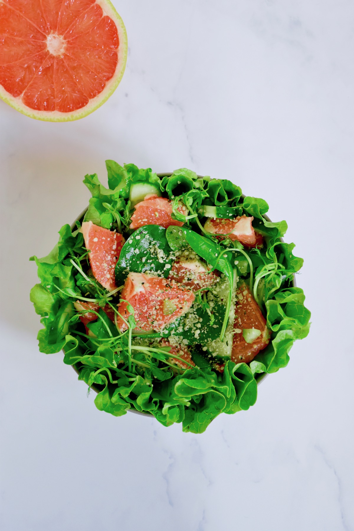 Grapefruit Salad with Hemp Seeds and Pea Sprouts