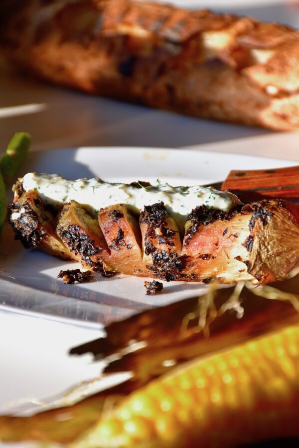 Grilled ocean eggplant fillet w dill dip 1