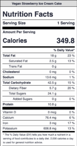 Vegan Strawberry Ice Cream Cake nutrition label